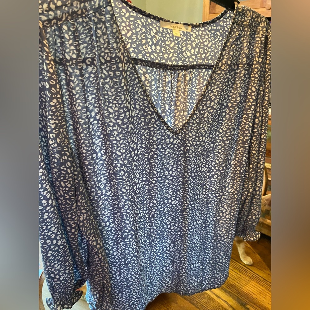 Slate blue and cream blouse